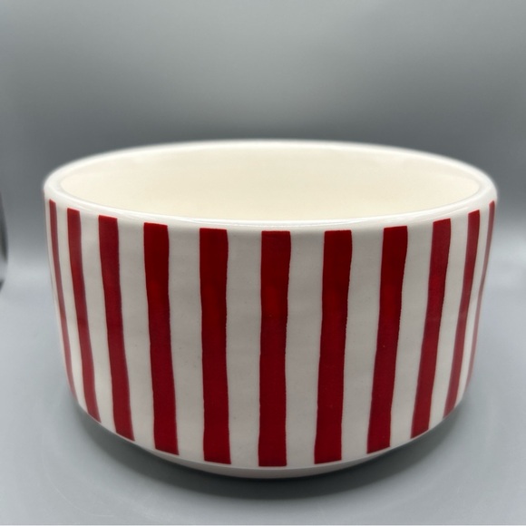 Rae Dunn Peppermint Striped DECK THE PAWS Dog Pet Bowl Paw Print Christmas New - Picture 3 of 3